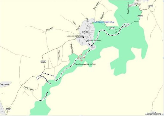 La mappa della zona dove è
stata effettuata l’escursione
nella Valle del Treja
(36945 bytes)